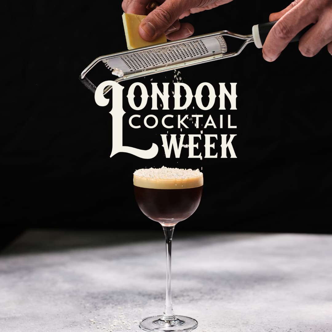 Cocktail preparation with grated garnish for London Cocktail Week in London