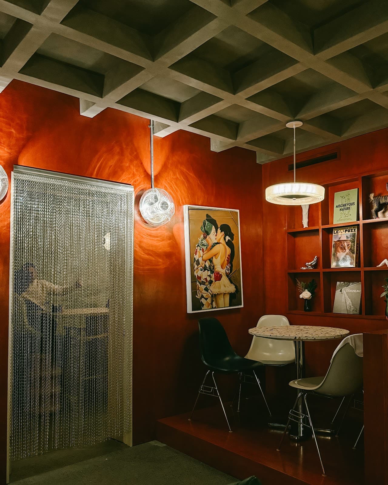 Stylish bar interior with modern decor and artwork in New York