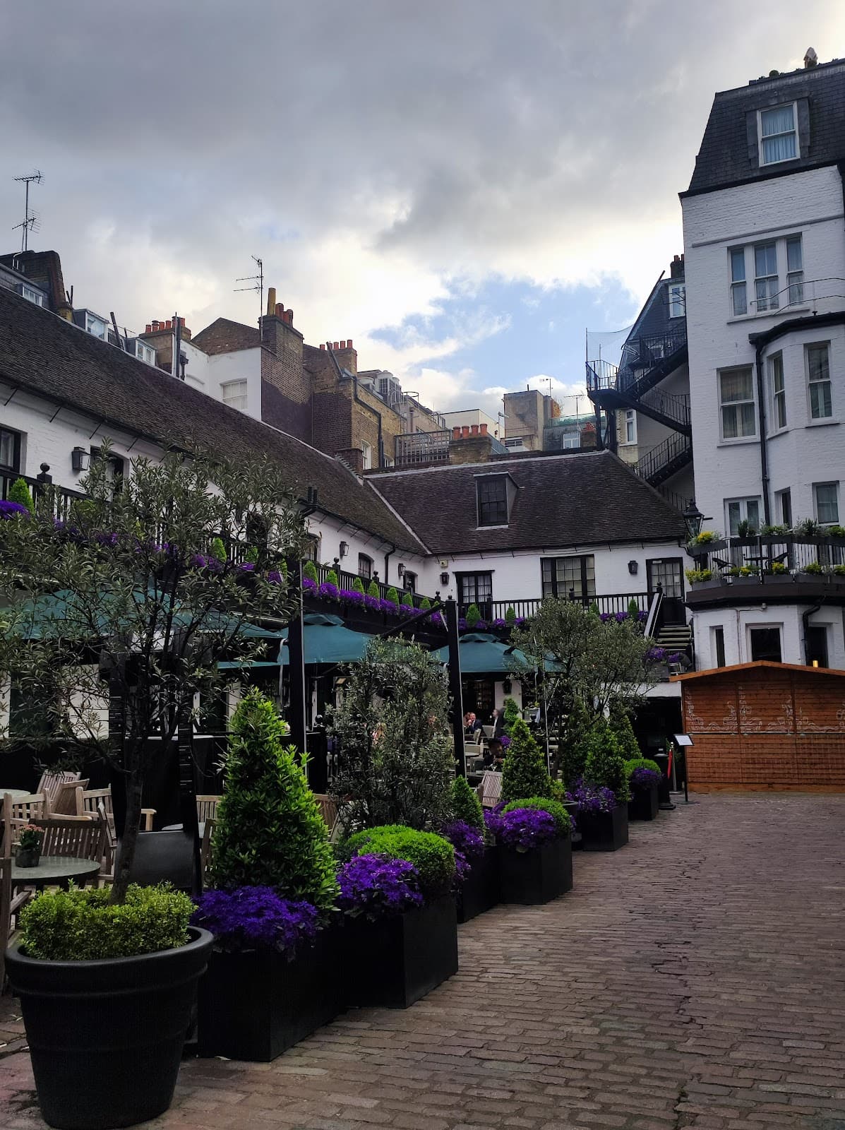 Charming courtyard with greenery and historic building in London