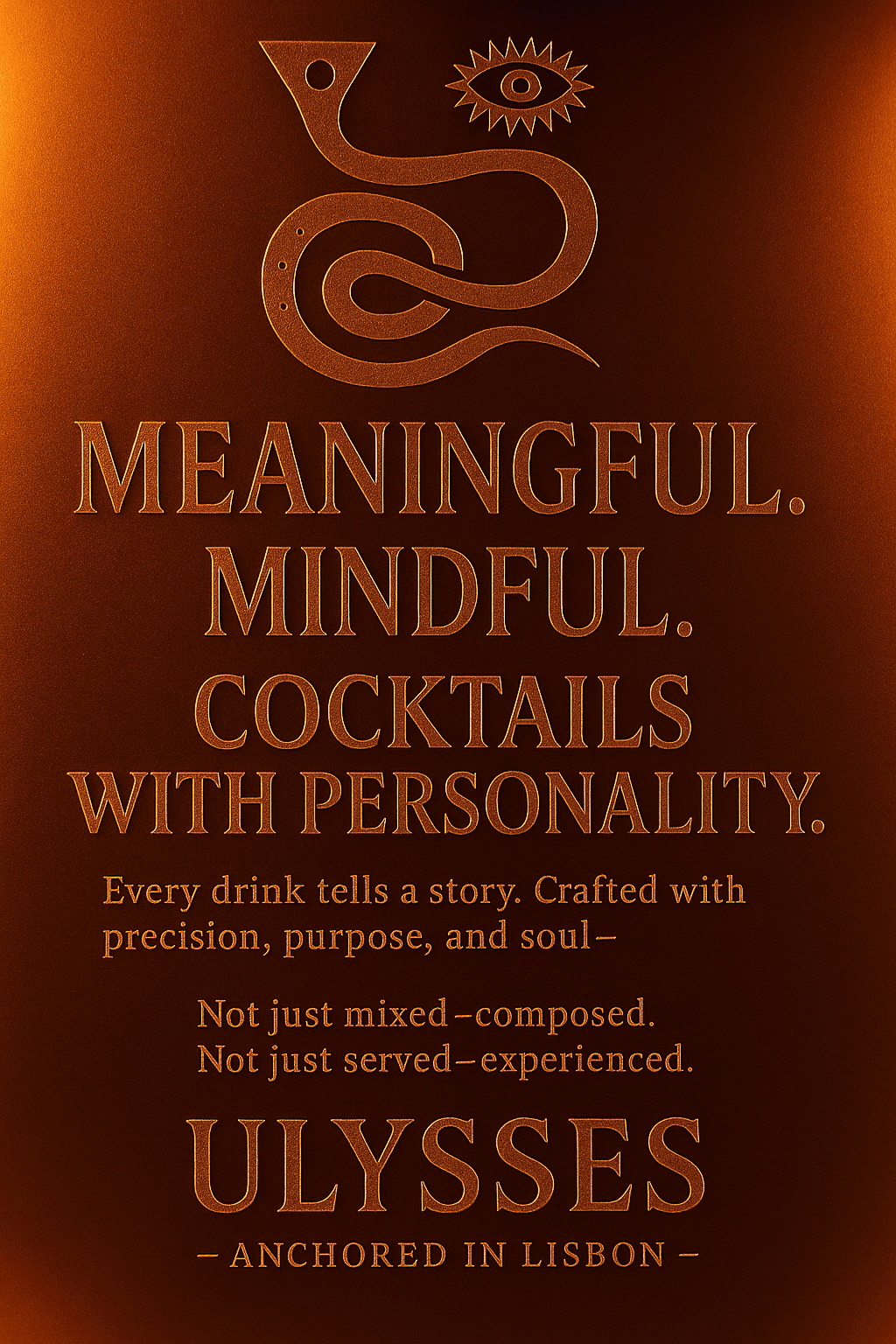 Promotional poster for Ulysses bar in Lisbon with a stylized snake and eye design. in Lisboa